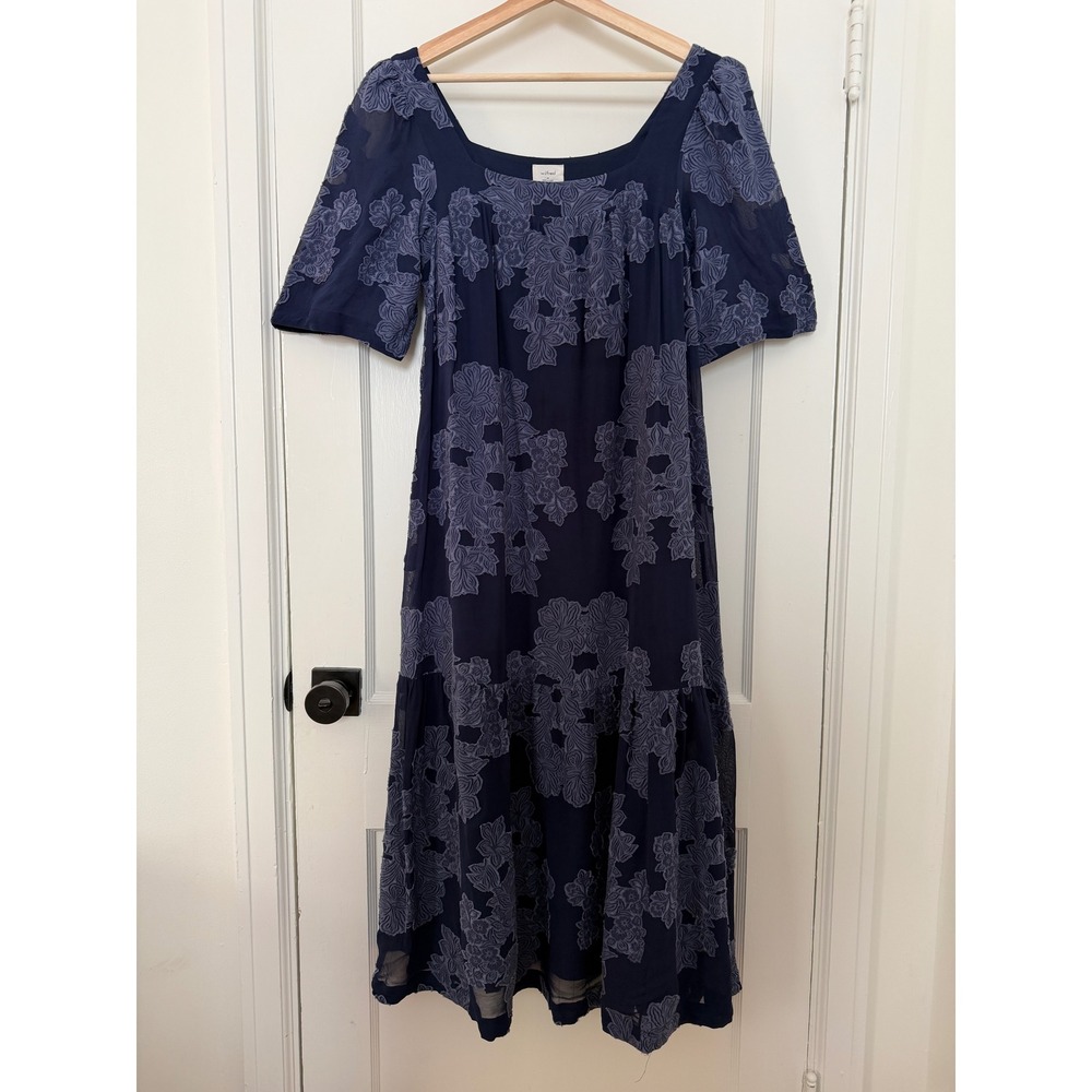 Wilfred Aritzia Alma Puff Sleeve Prairie Midi Navy Floral Boho Cottage Dress: M